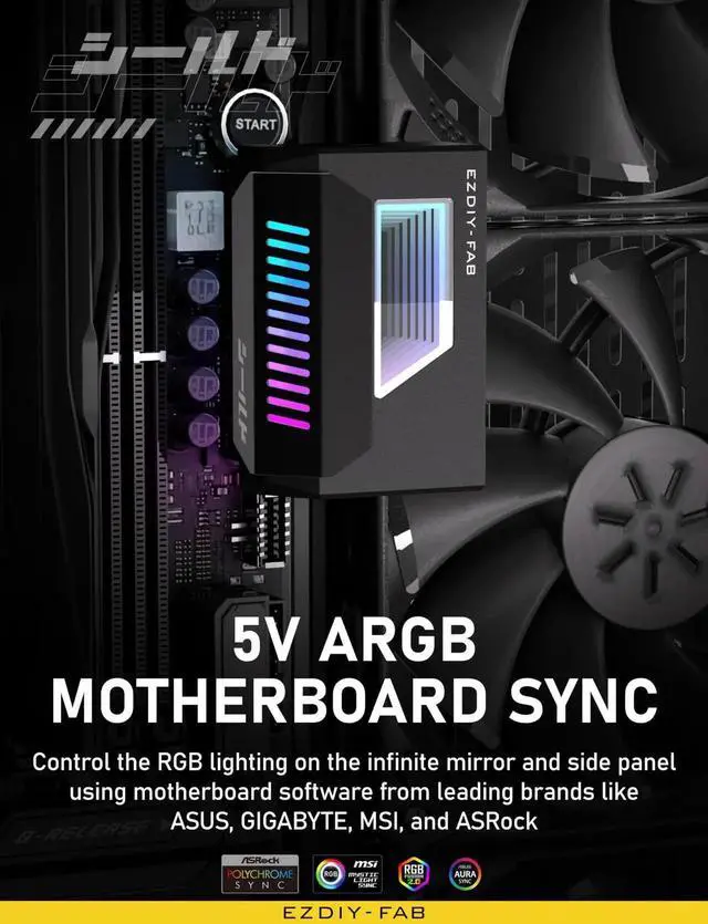 Alt view image 4 of 7 - WRIARICH Black Shield ATX 24-Pin 180° Angle Adapter with Infinity Mirror ARGB Lighting, Female to Male Motherboard Power Connector, 5V 3Pin Addressable ARGB Sync, 1 Pack