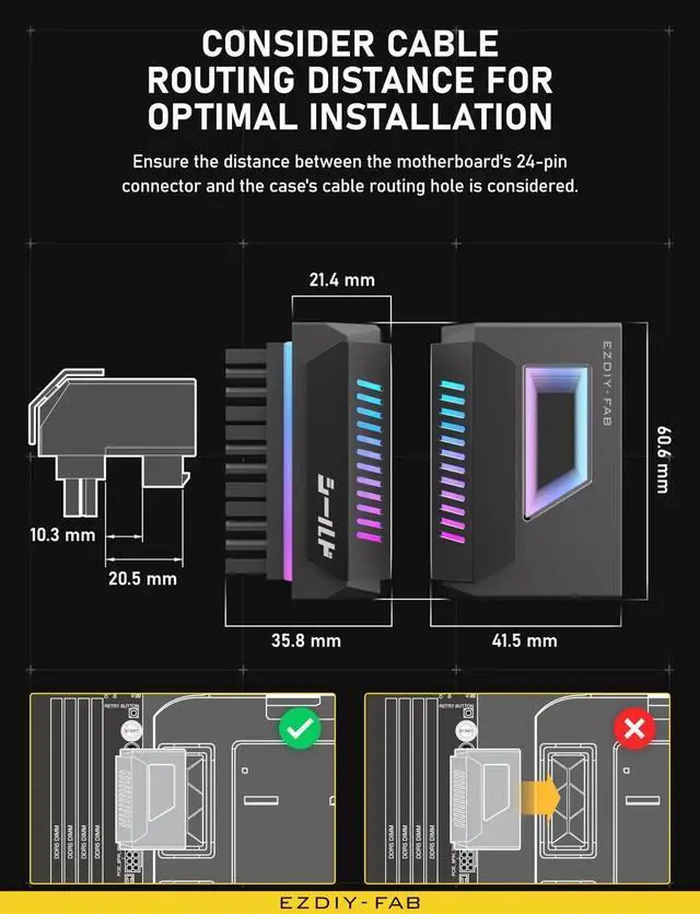 Alt view image 7 of 7 - WRIARICH Black Shield ATX 24-Pin 180° Angle Adapter with Infinity Mirror ARGB Lighting, Female to Male Motherboard Power Connector, 5V 3Pin Addressable ARGB Sync, 1 Pack