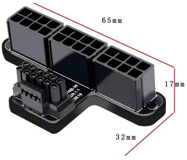 Alt view image 6 of 7 - WRIARICH 90° Up-Angled 12VHPWR 16Pin to Triple ATX 8Pin Power Adapter | ATX3.0 PCIe5.0 for RTX 4080/5090Ti