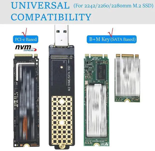 Alt view image 2 of 6 - WRIARICH M.2 to USB 3.1 Adapter, Dual Protocol NVMe & SATA NGFF SSD Reader, M Key / B+M Key Compatible