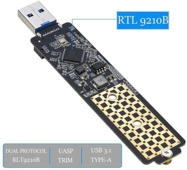Alt view image 6 of 6 - WRIARICH M.2 to USB 3.1 Adapter, Dual Protocol NVMe & SATA NGFF SSD Reader, M Key / B+M Key Compatible
