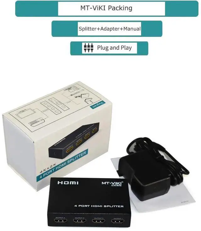Alt view image 5 of 7 - WRIARICH MT-ViKI 1x4 Powered HDMI Splitter, 1 In 4 Out with AC Power Adapter, Supports 4K@30Hz 3D Full HD for PS4 Fire Stick HDTV Projector