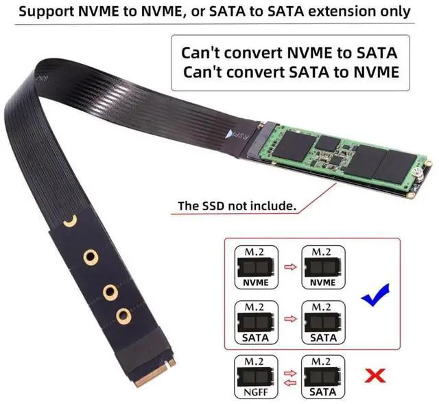 Alt view image 2 of 7 - WRIARICH 30cm PCIe 3.0/4.0 M.2 NVMe Flex Extension Cable, Fits 2230/2242/2260/2280 SSD