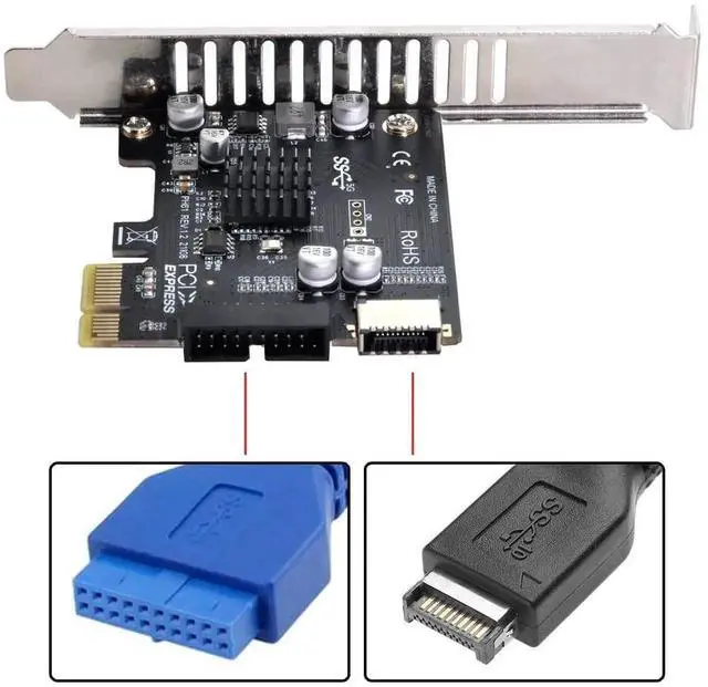 Alt view image 4 of 7 - WRIARICH PCIe 1X to Type-E USB 3.1 + USB 3.0 20Pin Adapter Card, 5Gbps Front Panel Socket Converter for Motherboard