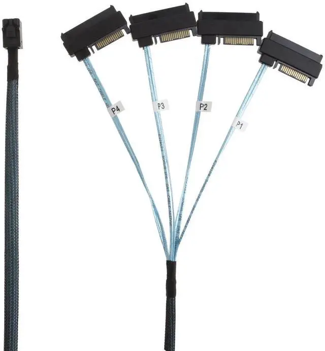 Alt view image 2 of 4 - WRIARICH 1M/3.3FT Internal Mini SAS HD Breakout Cable, SFF-8643 Host to Four SFF-8482 29Pin Target with SAS 15Pin Power Port Server Storage Cable