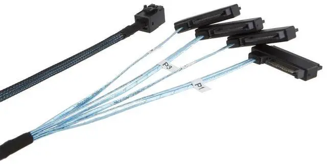 Alt view image 3 of 4 - WRIARICH 1M/3.3FT Internal Mini SAS HD Breakout Cable, SFF-8643 Host to Four SFF-8482 29Pin Target with SAS 15Pin Power Port Server Storage Cable