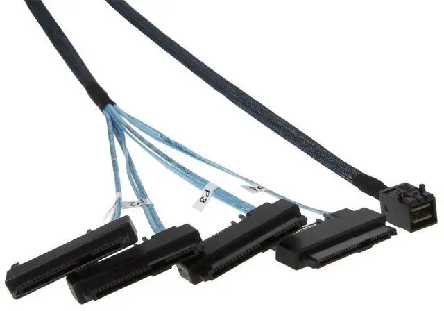Alt view image 4 of 4 - WRIARICH 1M/3.3FT Internal Mini SAS HD Breakout Cable, SFF-8643 Host to Four SFF-8482 29Pin Target with SAS 15Pin Power Port Server Storage Cable