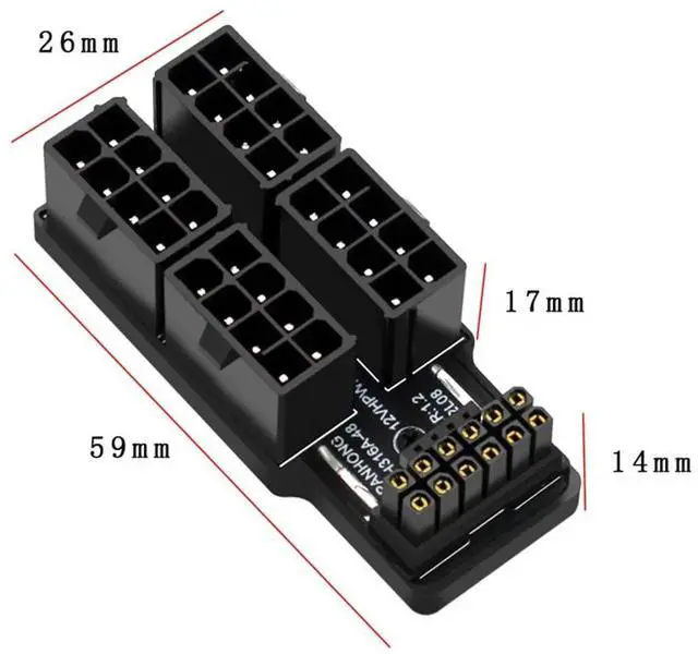 Alt view image 3 of 7 - WRIARICH ATX 3.0 PCIe 5.0 90° Down Angled 12VHPWR Power Adapter, 16Pin (12+4) to Four 8Pin PCIe Modular PSU Connector, Compatible with RTX 4080/4090/5090Ti Graphics Cards