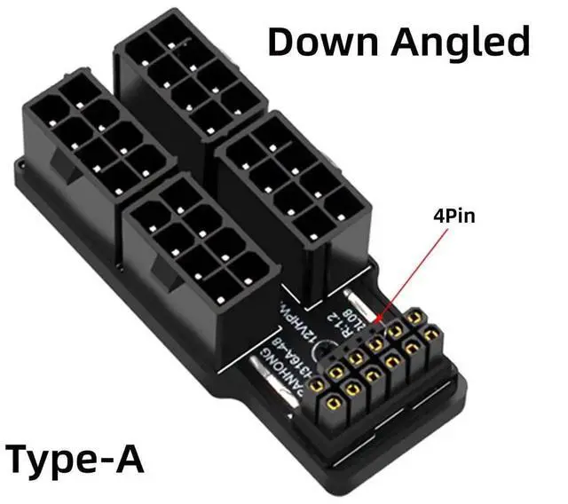 Alt view image 6 of 7 - WRIARICH ATX 3.0 PCIe 5.0 90° Down Angled 12VHPWR Power Adapter, 16Pin (12+4) to Four 8Pin PCIe Modular PSU Connector, Compatible with RTX 4080/4090/5090Ti Graphics Cards