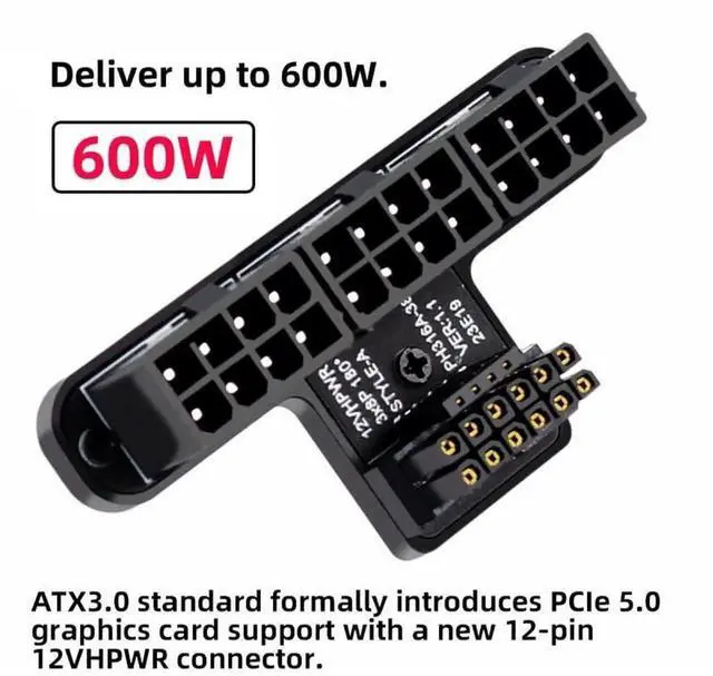 Alt view image 2 of 6 - WRIARICH 90° Downward Angled 12VHPWR 16Pin to Triple ATX 8Pin Power Adapter, ATX3.0 PCIe5.0 for RTX 4080 / 5090Ti GPU