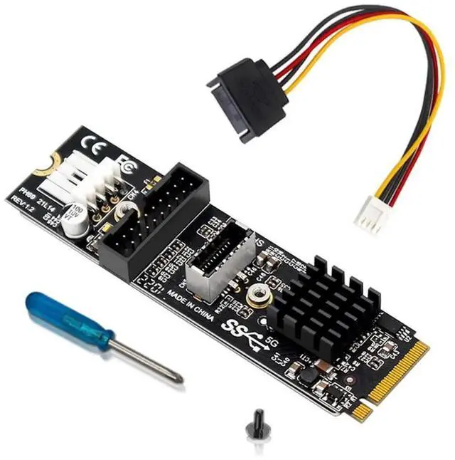Alt view image 2 of 7 - WRIARICH USB 3.1 Type-E Front Panel Socket + USB 2.0 to NVME NGFF M-Key Adapter Card with VL805 Chip, 5Gbps for Motherboard