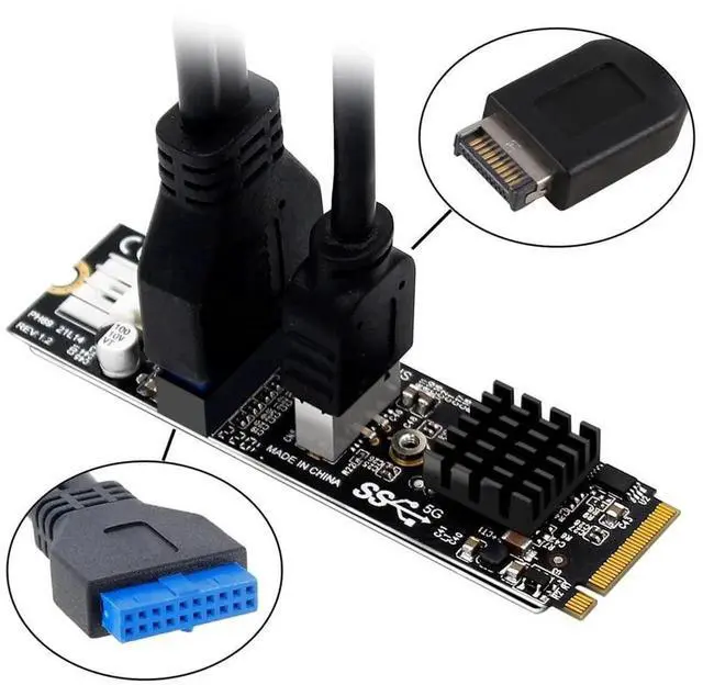 Alt view image 4 of 7 - WRIARICH USB 3.1 Type-E Front Panel Socket + USB 2.0 to NVME NGFF M-Key Adapter Card with VL805 Chip, 5Gbps for Motherboard