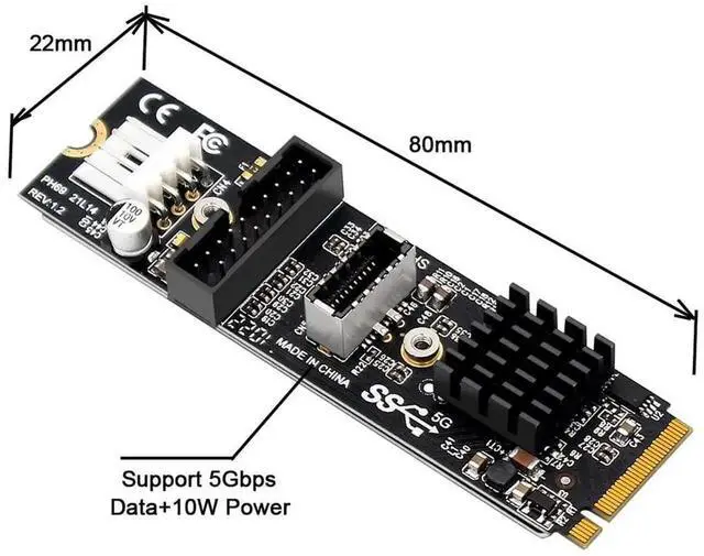 Alt view image 6 of 7 - WRIARICH USB 3.1 Type-E Front Panel Socket + USB 2.0 to NVME NGFF M-Key Adapter Card with VL805 Chip, 5Gbps for Motherboard
