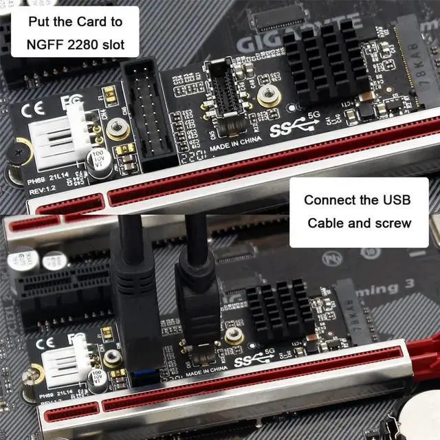 Alt view image 7 of 7 - WRIARICH USB 3.1 Type-E Front Panel Socket + USB 2.0 to NVME NGFF M-Key Adapter Card with VL805 Chip, 5Gbps for Motherboard