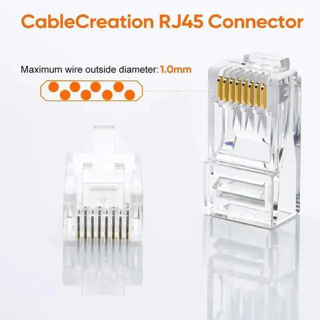 Alt view image 2 of 7 - WRIARICH 100 Pack Transparent Cat6 UTP RJ45 Crimp Plugs, 8P8C Ethernet Cable Connectors for Solid & Stranded LAN Wires