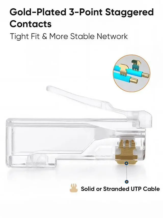 Alt view image 7 of 7 - WRIARICH 100 Pack Transparent Cat6 UTP RJ45 Crimp Plugs, 8P8C Ethernet Cable Connectors for Solid & Stranded LAN Wires