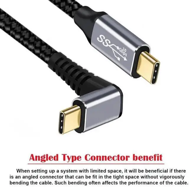 Alt view image 7 of 7 - WRIARICH 3M Up & Down Angled USB-C to USB-C Cable, USB3.0 Gen2 10Gbps, 100W 20V 5A Fast Charging Cord for Laptop, Tablet, Phone