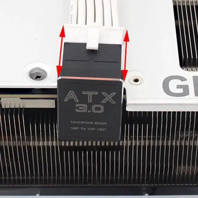 Alt view image 2 of 7 - ATX 3.0 PCIe 5.0 12VHPWR U-Shaped Back Reverse Down-Angled Adapter, 12+4Pin Male to Female 360° Opposite Steering GPU Power Turn Connector, Compatible with RTX 4080 / 5090Ti 16Pin Graphics Cards