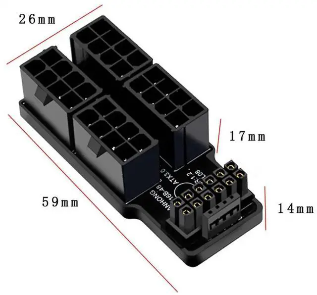 Alt view image 6 of 7 - WRIARICH 90° Up-Angled 12VHPWR 16Pin to 4×ATX 8Pin Modular Power Adapter, ATX3.0 PCIe5.0 for RTX 4080/4090/5090Ti