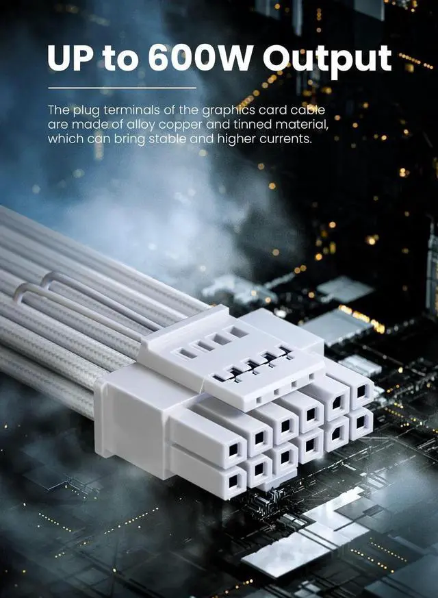 Alt view image 6 of 7 - WRIARICH White PCIe 5.0 12VHPWR GPU Extension Cable, 16Pin(12+4) 12V-2x6 Male to Dual 8Pin(6+2) Female Sleeved Power Cord, 16AWG, Compatible with RTX 4070 Ti/4090/4080/3090 Ti