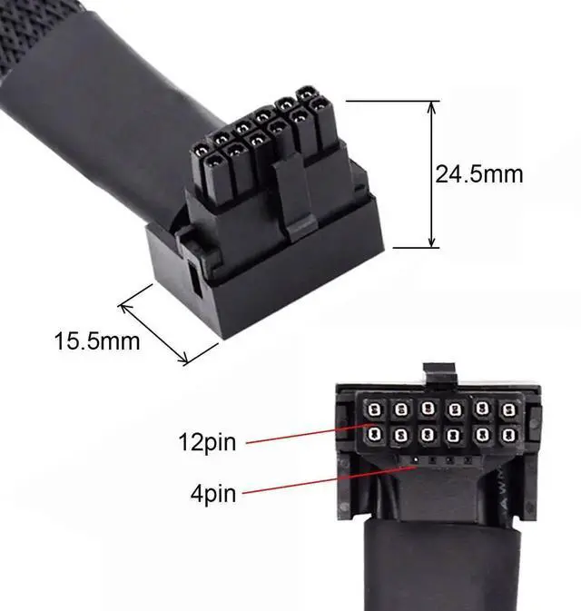 Alt view image 3 of 7 - WRIARICH 17cm Down Angled 90 Degree 12VHPWR Extension Cable, ATX3.0 PCIe 5.0 16Pin(12+4) Male to Female Modular Power Cord, Compatible with RTX 3080 3090Ti Graphics Cards
