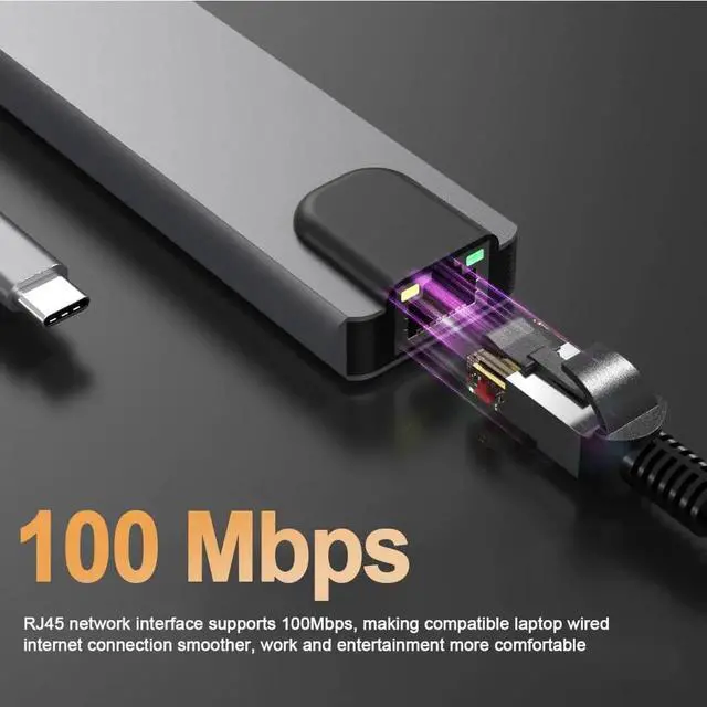Alt view image 4 of 7 - WRIARICH 5-in-1 USB C Multiport Adapter with Gigabit Ethernet, 4K@60Hz HDMI, 2 USB 3.0 & 100W PD Charging Port, USB C Dock Hub for USB-C Laptops