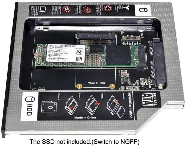 Alt view image 6 of 6 - WRIARICH mSATA & NGFF B/M-Key SSD to Slimline SATA 13Pin Hard Drive Caddy, 9.5mm Universal Optical Bay HDD Enclosure for Laptop CD DVD-ROM Drive Slot Storage Upgrade
