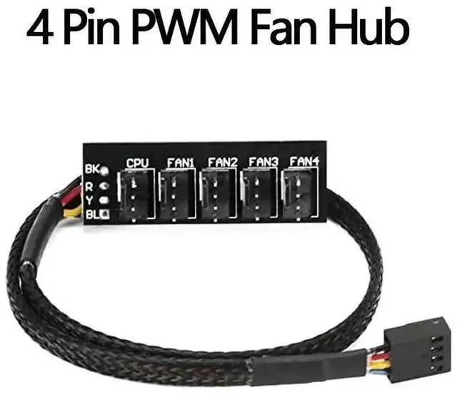Main image of WRIARICH 1-to-5 Sleeved PWM Fan Splitter Cable, 4/3-Pin Compatible, 15.7 Inch Length, PC Case Cooling Fan Hub Adapter