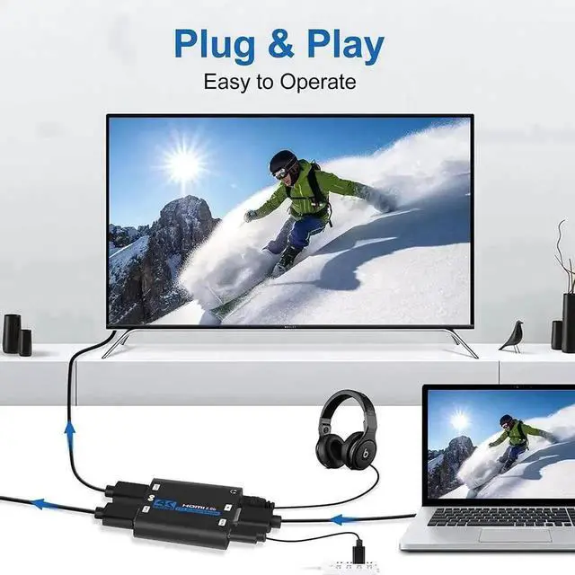 Alt view image 2 of 7 - WRIARICH AUBEAMTO 1x2 HDMI Splitter 1 in 2 Out, 4K@60Hz HDMI 2.0b Splitter for Dual Monitors, Auto Scaling, HDR10, HDCP2.2, RGB 8:8:8, 3D Compatible with Xbox, PS4/PS5, Fire Stick, Cable Box