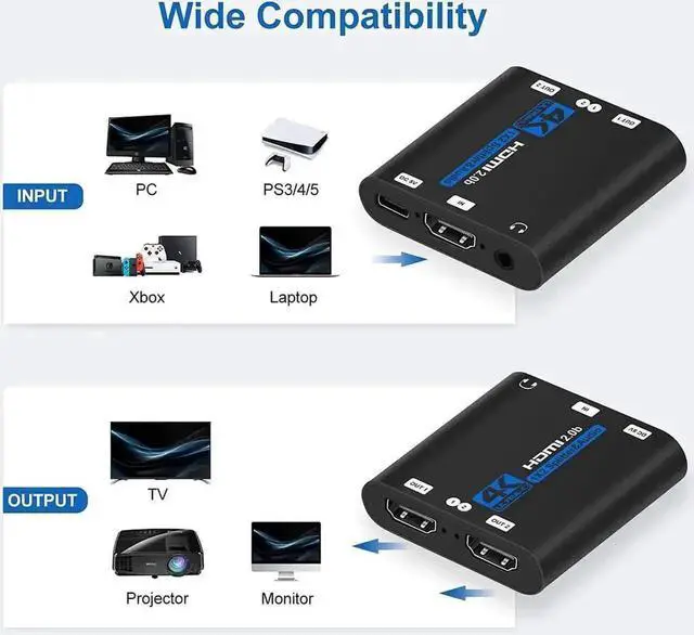 Alt view image 3 of 7 - WRIARICH AUBEAMTO 1x2 HDMI Splitter 1 in 2 Out, 4K@60Hz HDMI 2.0b Splitter for Dual Monitors, Auto Scaling, HDR10, HDCP2.2, RGB 8:8:8, 3D Compatible with Xbox, PS4/PS5, Fire Stick, Cable Box