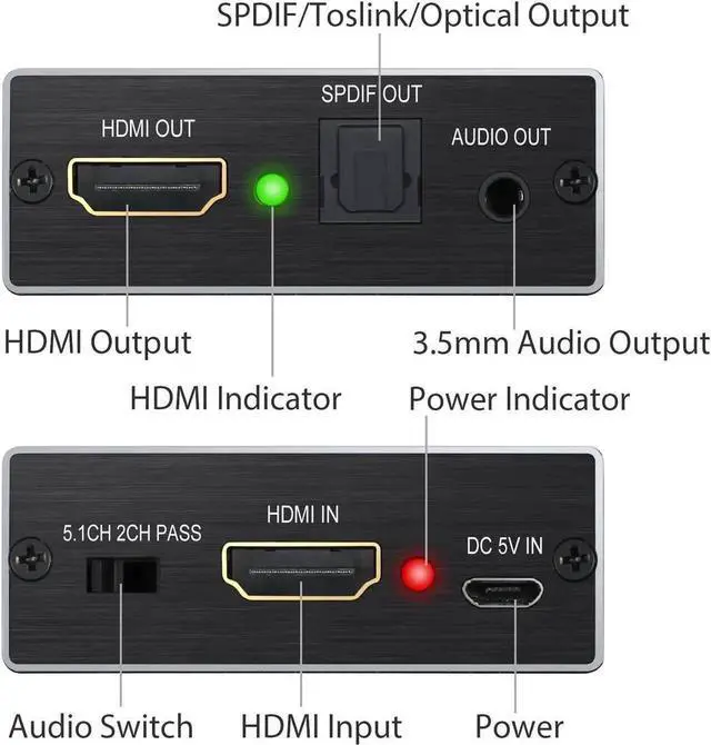 Alt view image 6 of 7 - WRIARICH HDMI Audio Extractor Converter with 1M HDMI 1.4 Cable, HDMI to SPDIF Toslink + 3.5mm Stereo Audio Splitter, Supports 4K 3D