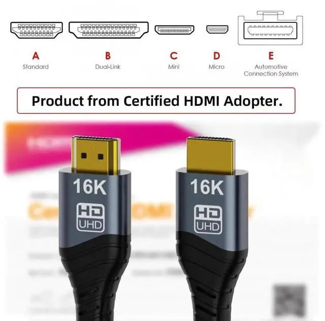 Alt view image 4 of 7 - WRIARICH 200cm HDMI 2.2 Type A Male to Male Cable, 96Gbps High Speed Cord Supports 16K 8K 4K UHD for Laptop Desktop HDTV Monitor