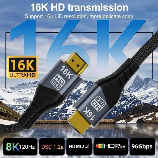 Alt view image 6 of 7 - WRIARICH 200cm HDMI 2.2 Type A Male to Male Cable, 96Gbps High Speed Cord Supports 16K 8K 4K UHD for Laptop Desktop HDTV Monitor