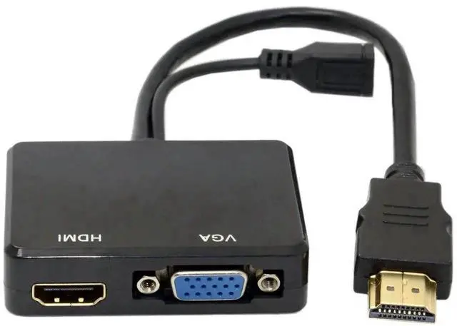 Main image of WRIARICH HDMI Input to VGA + HDMI Female Splitter Converter with 3.5mm Audio Jack, Dual Display Video Adapter for PC Monitor HDTV