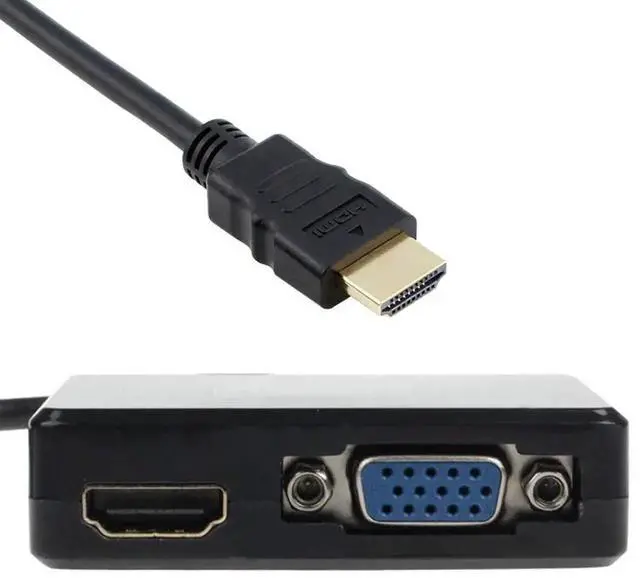 Alt view image 2 of 7 - WRIARICH HDMI Input to VGA + HDMI Female Splitter Converter with 3.5mm Audio Jack, Dual Display Video Adapter for PC Monitor HDTV