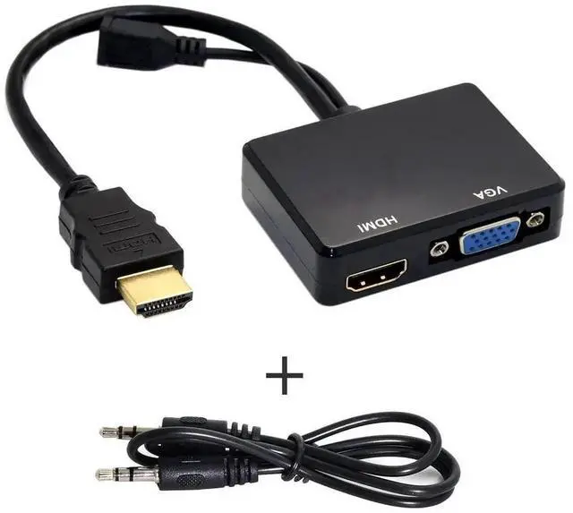 Alt view image 6 of 7 - WRIARICH HDMI Input to VGA + HDMI Female Splitter Converter with 3.5mm Audio Jack, Dual Display Video Adapter for PC Monitor HDTV