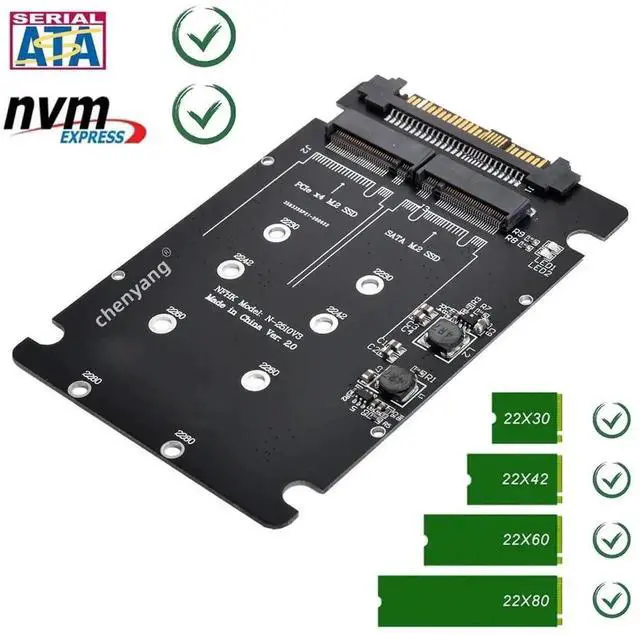 Alt view image 3 of 7 - WRIARICH 2-in-1 M.2 NVMe PCIe & SATA NGFF to U.2 SFF-8639 Adapter Card, Passive Signal Riser for 2230/2242/2260/2280 M.2 SSD, ONLY Compatible with U.2 Port, NVMe Cannot Convert to SATA