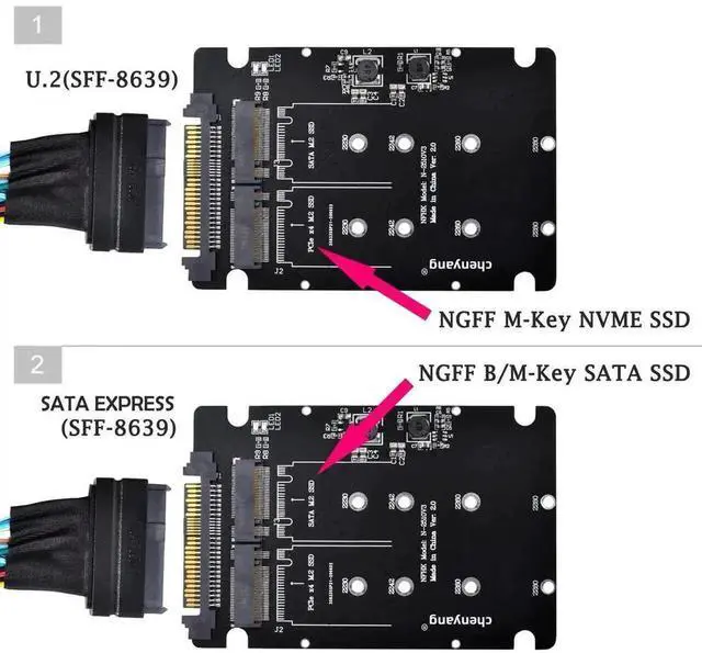 Alt view image 4 of 7 - WRIARICH 2-in-1 M.2 NVMe PCIe & SATA NGFF to U.2 SFF-8639 Adapter Card, Passive Signal Riser for 2230/2242/2260/2280 M.2 SSD, ONLY Compatible with U.2 Port, NVMe Cannot Convert to SATA