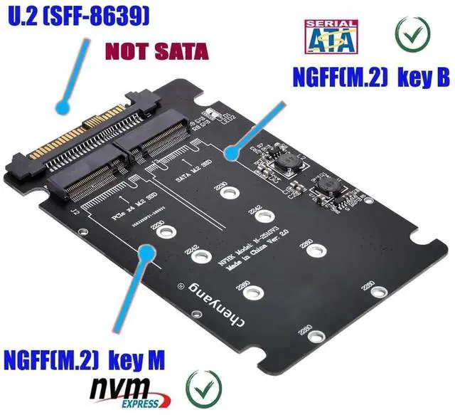Alt view image 6 of 7 - WRIARICH 2-in-1 M.2 NVMe PCIe & SATA NGFF to U.2 SFF-8639 Adapter Card, Passive Signal Riser for 2230/2242/2260/2280 M.2 SSD, ONLY Compatible with U.2 Port, NVMe Cannot Convert to SATA