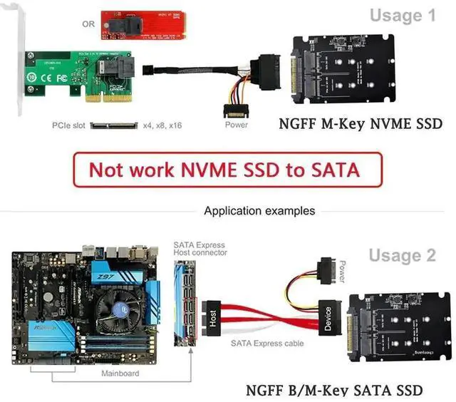 Alt view image 7 of 7 - WRIARICH 2-in-1 M.2 NVMe PCIe & SATA NGFF to U.2 SFF-8639 Adapter Card, Passive Signal Riser for 2230/2242/2260/2280 M.2 SSD, ONLY Compatible with U.2 Port, NVMe Cannot Convert to SATA