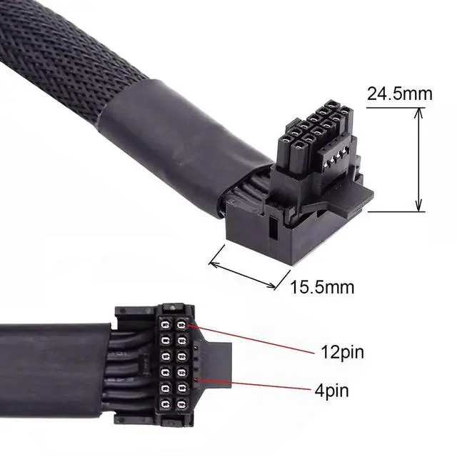 Alt view image 5 of 7 - WRIARICH 17cm 90° Up-Angled Male to Female 12VHPWR Extension Cable, ATX3.0 PCIe 5.0 Modular Power Cord for 16Pin(12+4Pin) RTX 3080/3090Ti Graphics Cards