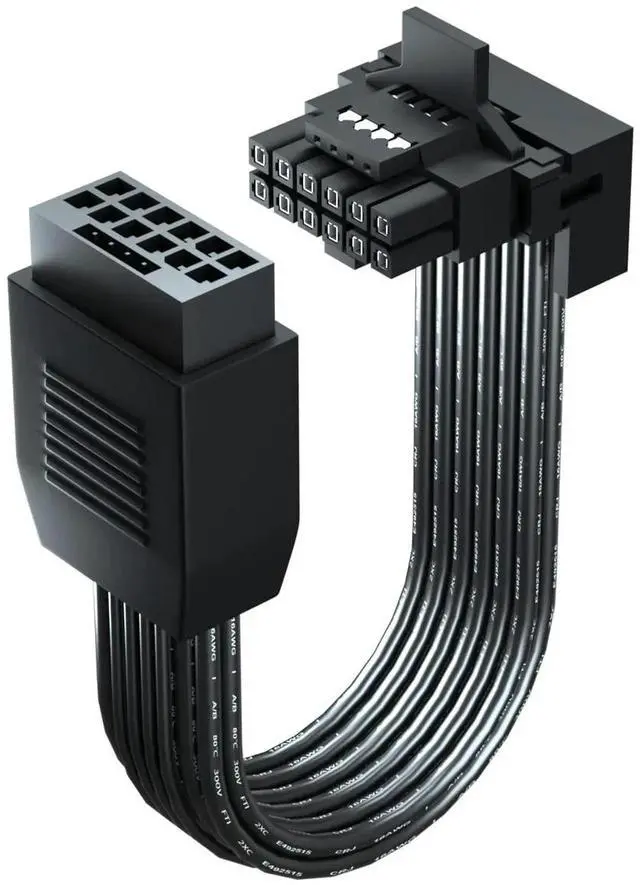 Alt view image 3 of 6 - WRIARICH 12VHPWR 16Pin Right Angle Extension Cable PCIe 5.0 Type B, 16AWG 600W 90 Degree Male to Female GPU Adapter for RTX 3090Ti 4070Ti 4080 4090