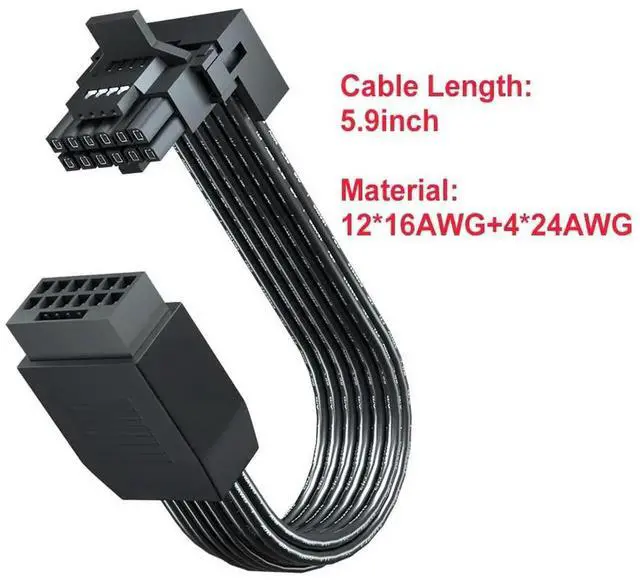 Alt view image 6 of 6 - WRIARICH 12VHPWR 16Pin Right Angle Extension Cable PCIe 5.0 Type B, 16AWG 600W 90 Degree Male to Female GPU Adapter for RTX 3090Ti 4070Ti 4080 4090