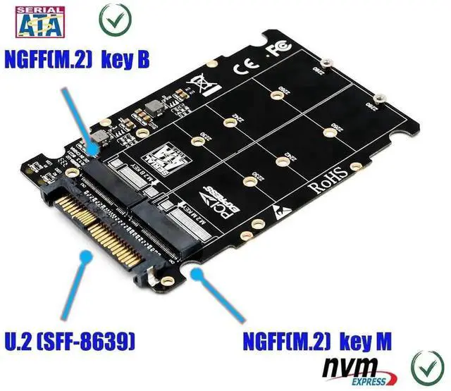 Alt view image 3 of 7 - WRIARICH M.2 M/B Key NGFF to U.2 SFF-8639 Adapter, PCIe NVMe M.2 SSD Converter for Desktop PC