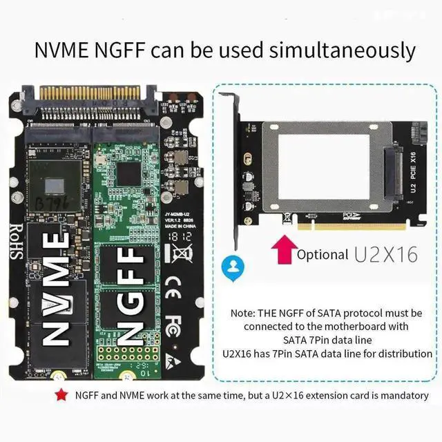 Alt view image 6 of 7 - WRIARICH M.2 M/B Key NGFF to U.2 SFF-8639 Adapter, PCIe NVMe M.2 SSD Converter for Desktop PC