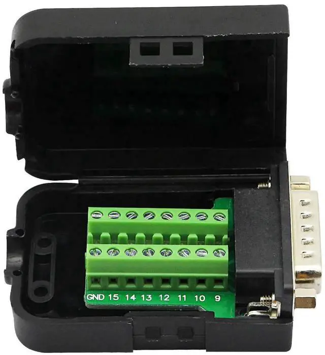 Alt view image 3 of 7 - WRIARICH Black DB15 Breakout Terminal PCB Board with Plastic Housing & Lock Nuts, DB15 Screw Terminal Signal Splitter Module (MN Version)