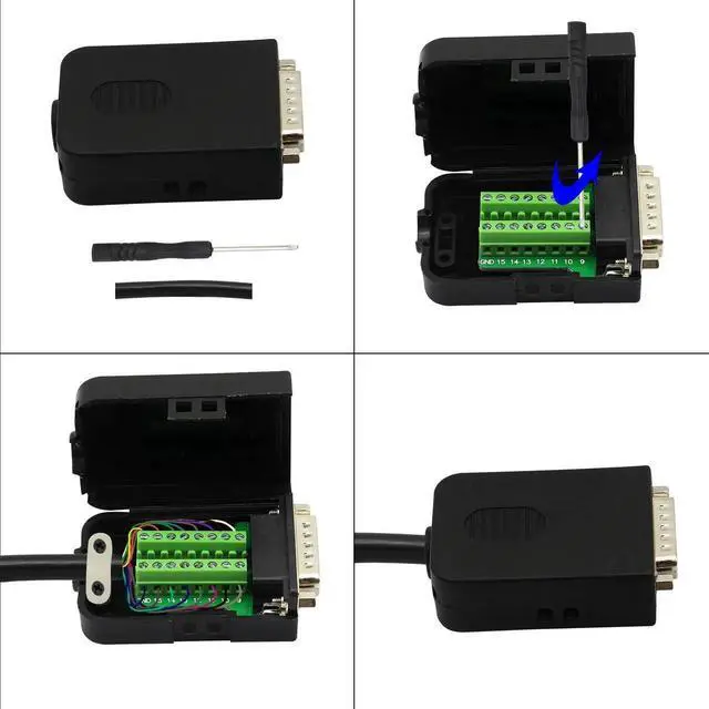 Alt view image 7 of 7 - WRIARICH Black DB15 Breakout Terminal PCB Board with Plastic Housing & Lock Nuts, DB15 Screw Terminal Signal Splitter Module (MN Version)