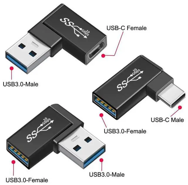 Alt view image 3 of 7 - WRIARICH 3Pcs 90 Degree Angled USB 3.1 Type-C Male to USB 3.0 Type-A Female OTG Adapter, 10Gbps Data Converter