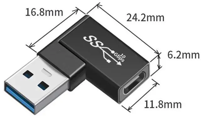 Alt view image 6 of 7 - WRIARICH 3Pcs 90 Degree Angled USB 3.1 Type-C Male to USB 3.0 Type-A Female OTG Adapter, 10Gbps Data Converter