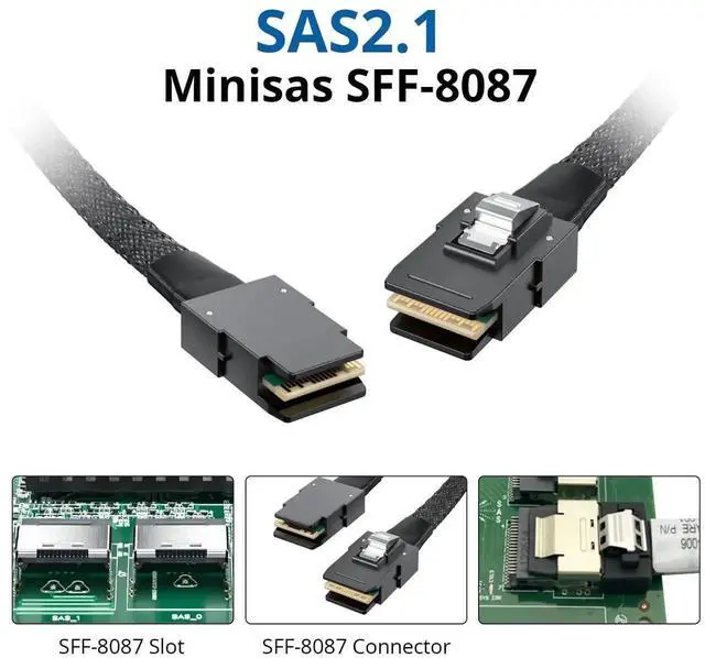 Alt view image 3 of 6 - WRIARICH 2 Pack 0.5M (1.6FT) SFF-8087 to SFF-8087 Internal Mini SAS Cable, 6Gbps 100-Ohm Server RAID Card Backplane Cable, Hot-Swap Supported